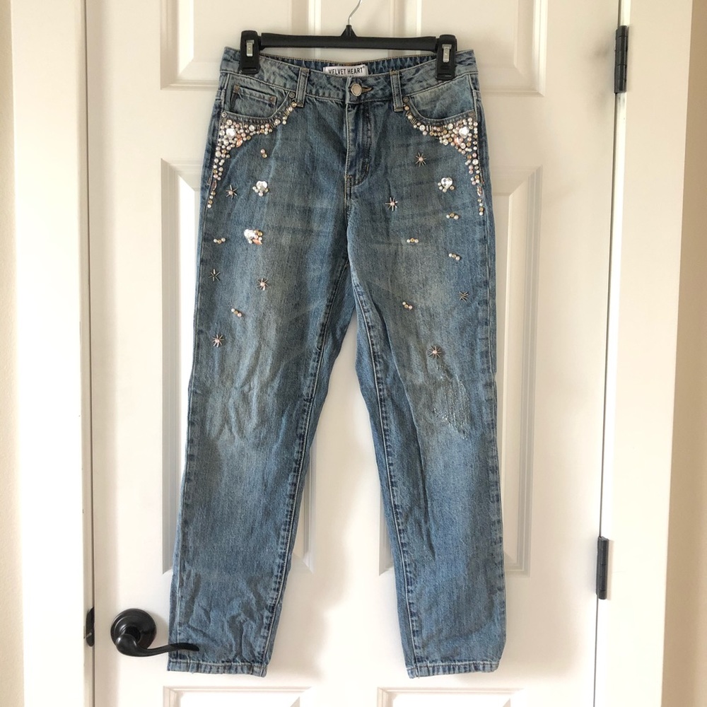 Tapered Jeans with Bead Detailing